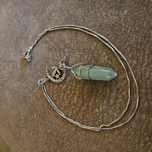 VTG Silver Plated Gothic Fairy Tinkerbell Aventurine Crystal Sautoir Necklace - Picture 2 of 6